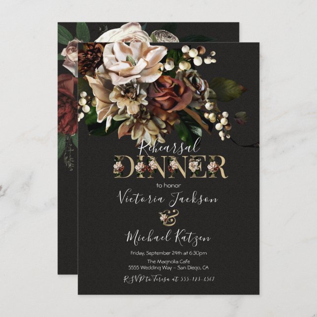 Rembrandt Floral Dark & Moody Rehearsal Dinner Invitation (Front/Back)