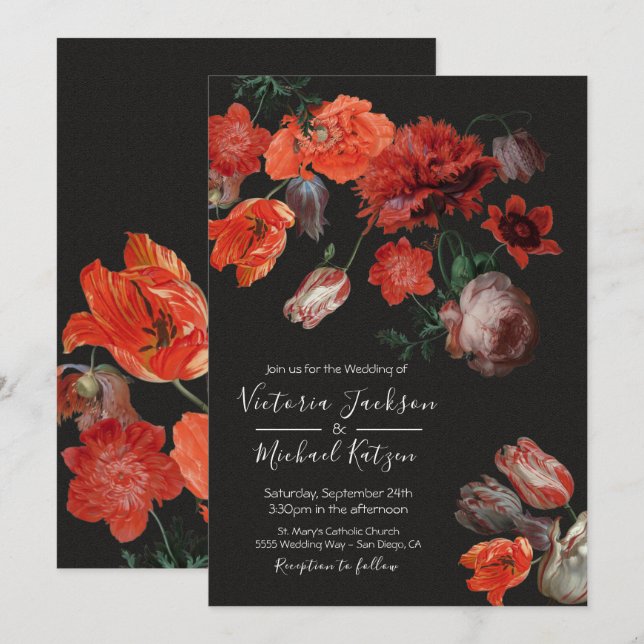 Rembrandt Floral Dark & Moody Wedding Invitation (Front/Back)
