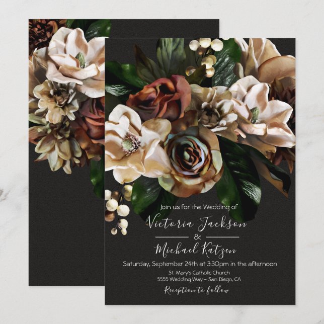 Rembrandt Floral Dark & Moody Wedding Invitation (Front/Back)