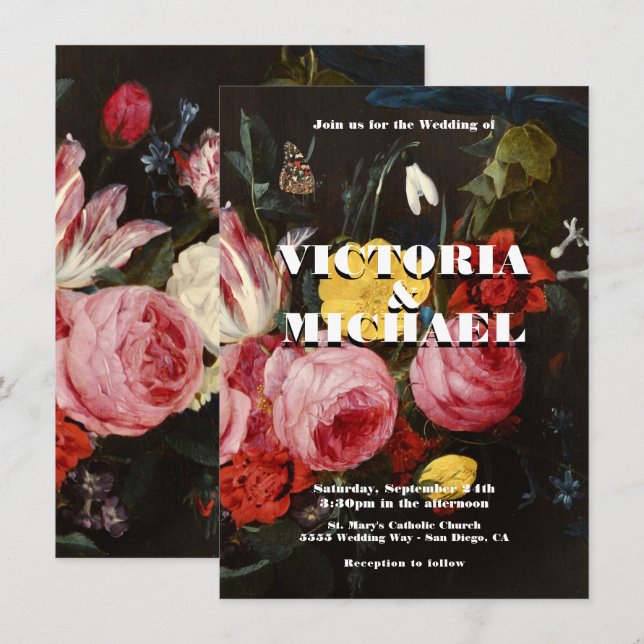 Rembrandt Floral Dark & Moody Wedding Invitation (Front/Back)