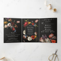 Rembrandt Floral Dark & Moody Wedding Tri-Fold Inv