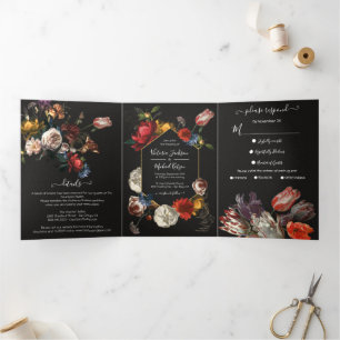Rembrandt Floral Dark & Moody Wedding Tri-Fold Inv Invitation