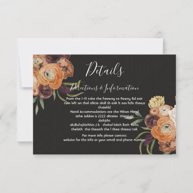 Rembrandt Floral Wedding Details and info card (Front)
