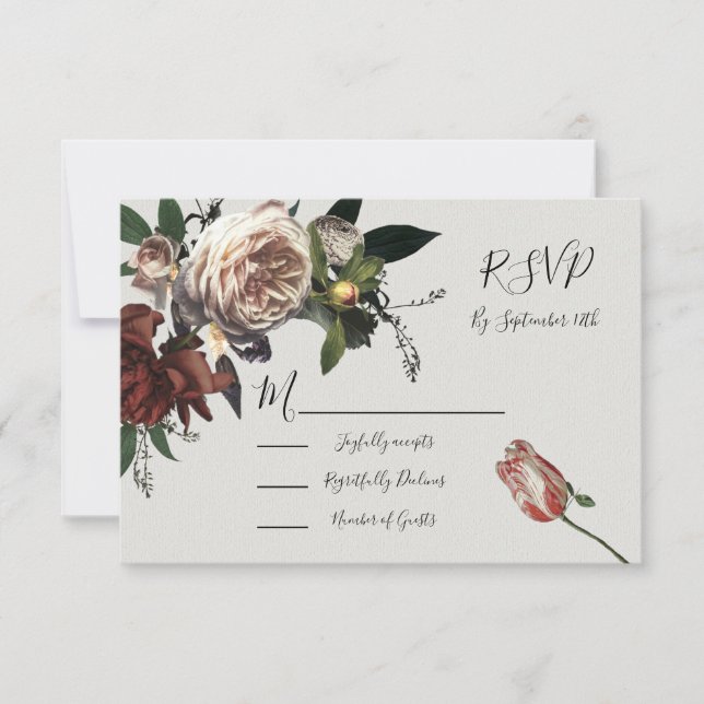 Rembrandt Floral Wedding response cards RSVP (Front)