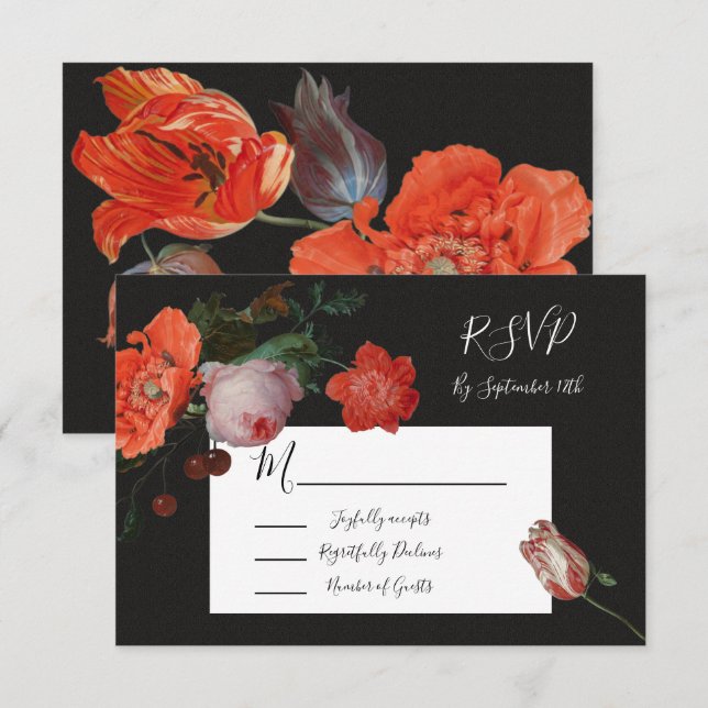 Rembrandt Floral Wedding response cards RSVP (Front/Back)