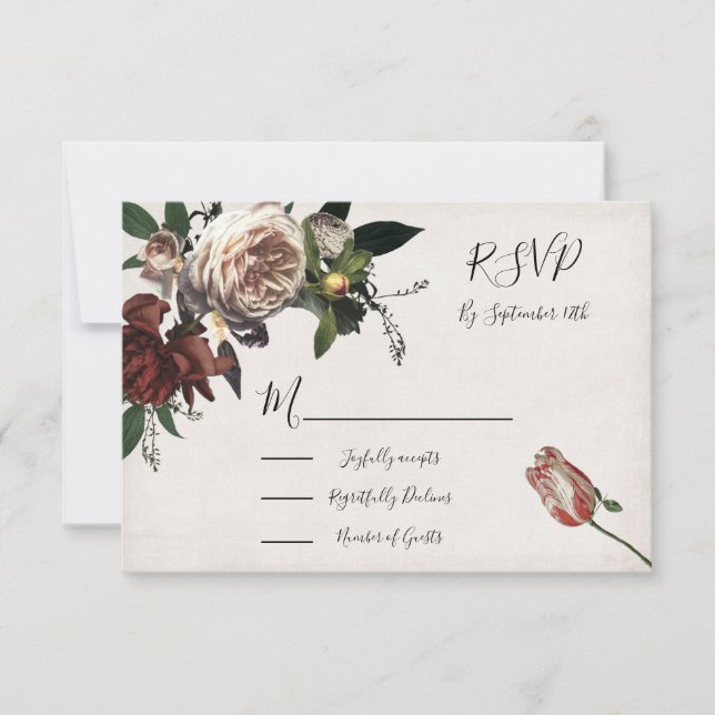 Rembrandt Floral Wedding response cards RSVP (Front)