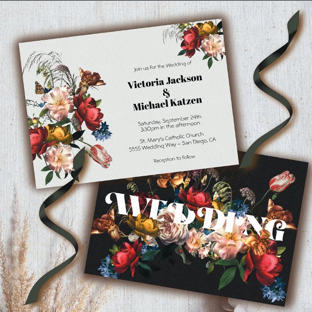 Rembrandt Modern Floral Dark & Moody Wedding Invitation (Creator Uploaded)