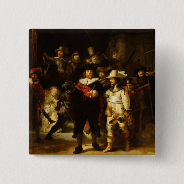 Rembrandt Nightwatch Night Watch Baroque Painting 15 Cm Square Badge (Front)