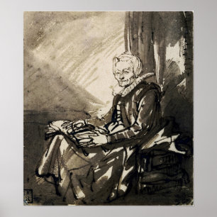 Rembrandt - Seated Woman With Open Book On Her Lap Poster