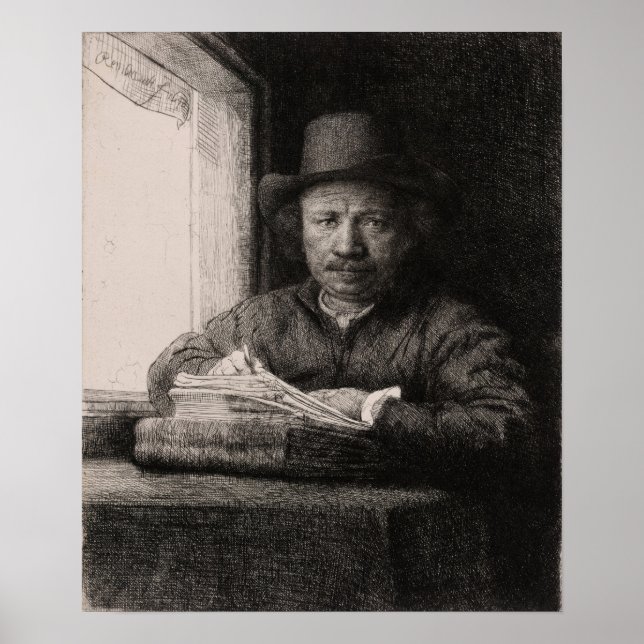 Rembrandt - Self-Portrait Drawing At Window Poster (Front)