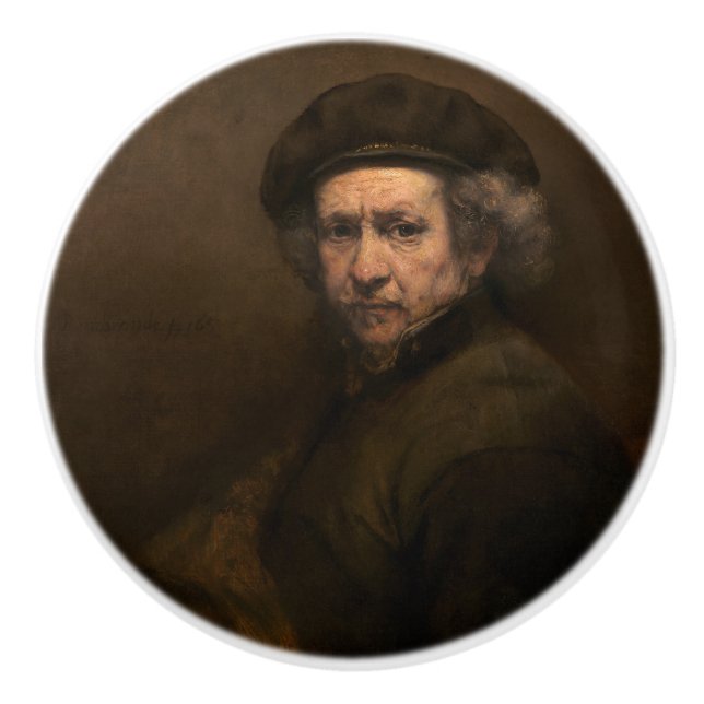 Rembrandt Self Portrait: Dutch Golden Age Painter Ceramic Knob (Front)