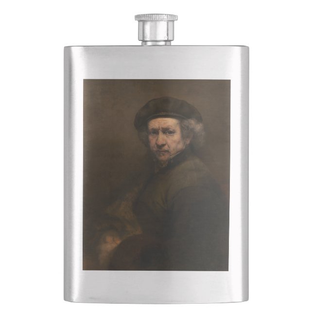 Rembrandt Self Portrait: Dutch Golden Age Painter Hip Flask (Front)