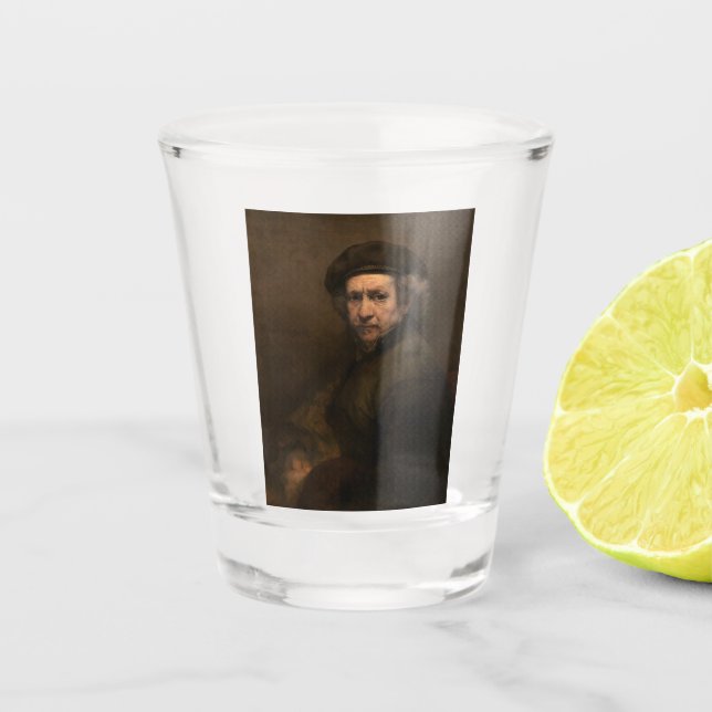 Rembrandt Self Portrait: Dutch Golden Age Painter Shot Glass (Front)