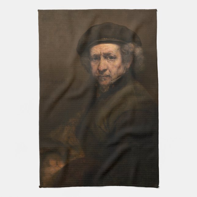 Rembrandt Self Portrait: Dutch Golden Age Painter Tea Towel (Vertical)