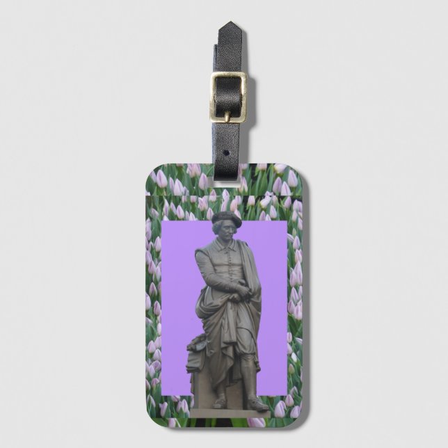 Rembrandt Statue with Tulips Luggage Tag (Front Vertical)