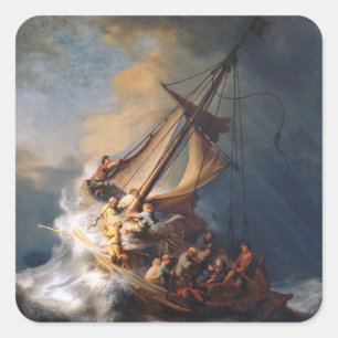 Rembrandt Storm Sea of Galilee Painting Square Sticker