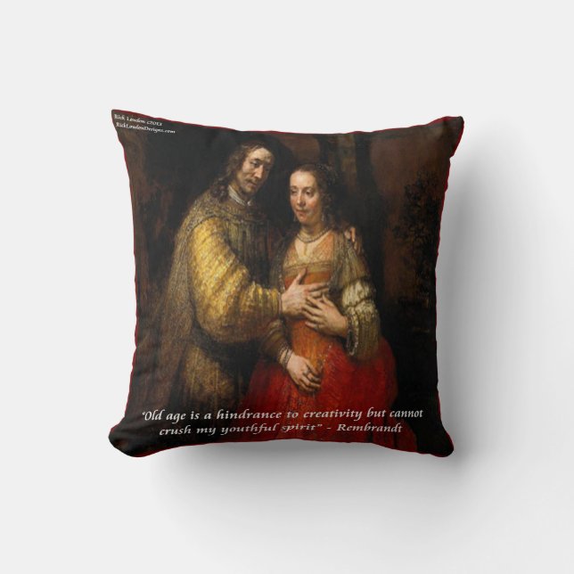 Rembrandt "The Jewish Bride" & Aging Quote Pillow (Front)