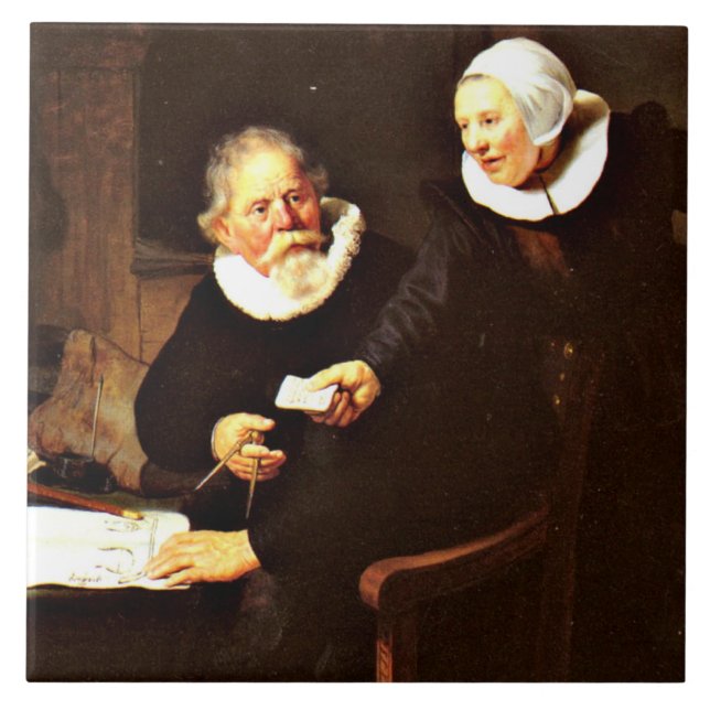 Rembrandt: The Shipbuilder and his Wife, 1633 Tile (Front)