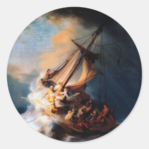 Rembrandt - The Storm of the Sea of Galilee Classic Round Sticker