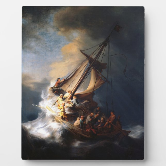 Rembrandt Van Rijn Christ In The Storm Sea Galilee Plaque (Front)