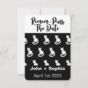 Remem-Purr Funny Modern Black and White Cat  Save  The Date