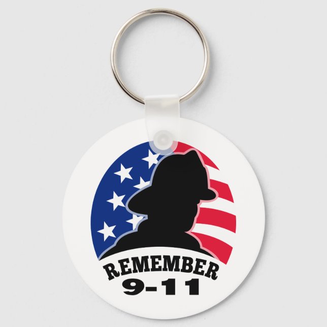 Remember 9-11 fireman firefighter american flag key ring (Front)