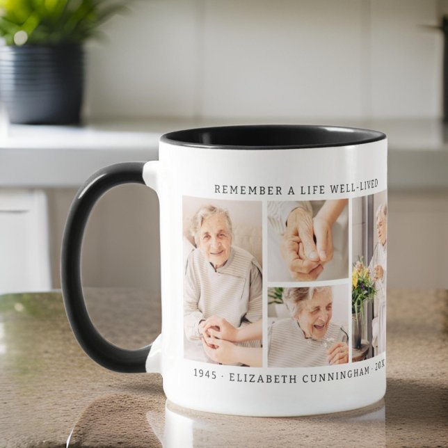 Remember A Life Modern Simple 4 Photo Collage Mug (Creator Uploaded)