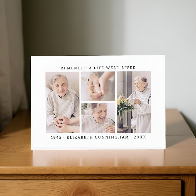 Remember A Life Modern Simple 4 Photo Collage Thank You Card (Creator Uploaded)