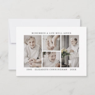 Remember A Life Modern Simple 4 Photo Collage Thank You Card