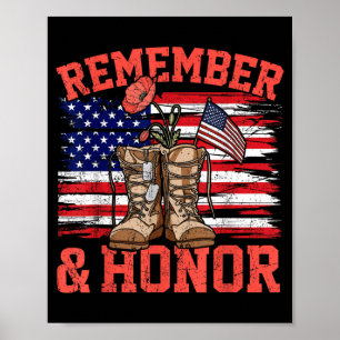 Remember and Honour The Fallen Red Poppy Flag Poster