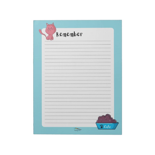 Remember Blue Cat Lined Notes Notespad (Rotated)