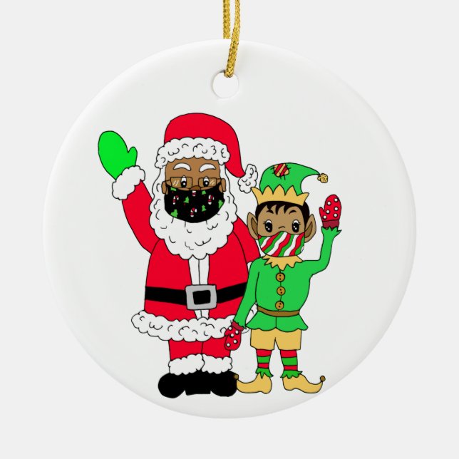 Remember Christmas 2020 Ethnic  Santa in Face Mask Ceramic Tree Decoration (Front)