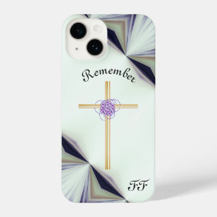 Remember Cross Purple Flowers Ascribe Initials  iPhone 14 Case