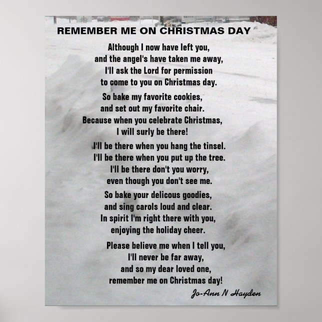 REMEMBER ME ON CHRISTMAS DAY poem Poster (Front)