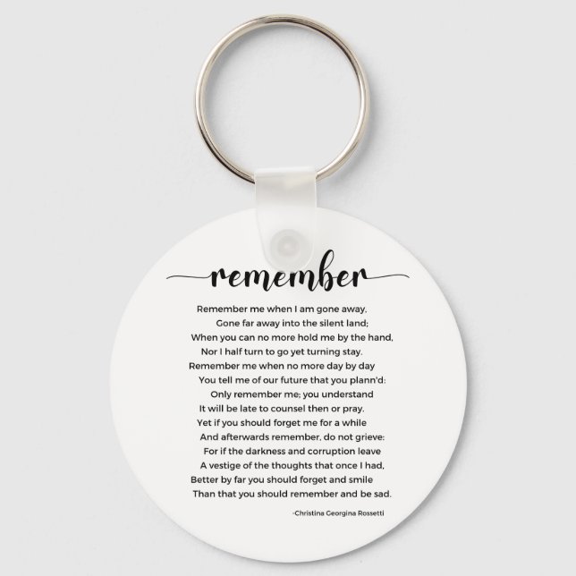 Remember Poem Vintage Key Ring (Front)