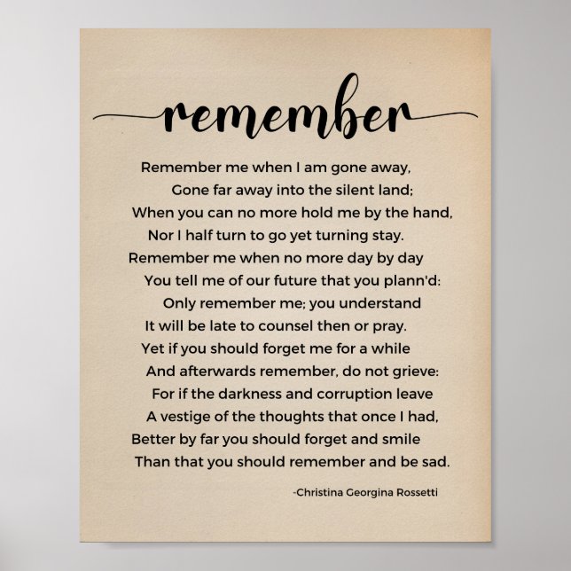 Remember Poem Vintage Poster (Front)