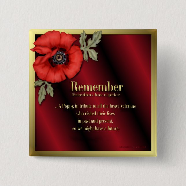 Remember Poppy 15 Cm Square Badge (Front)