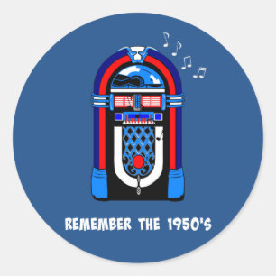 Remember the 1950's, white text on dark colour classic round sticker