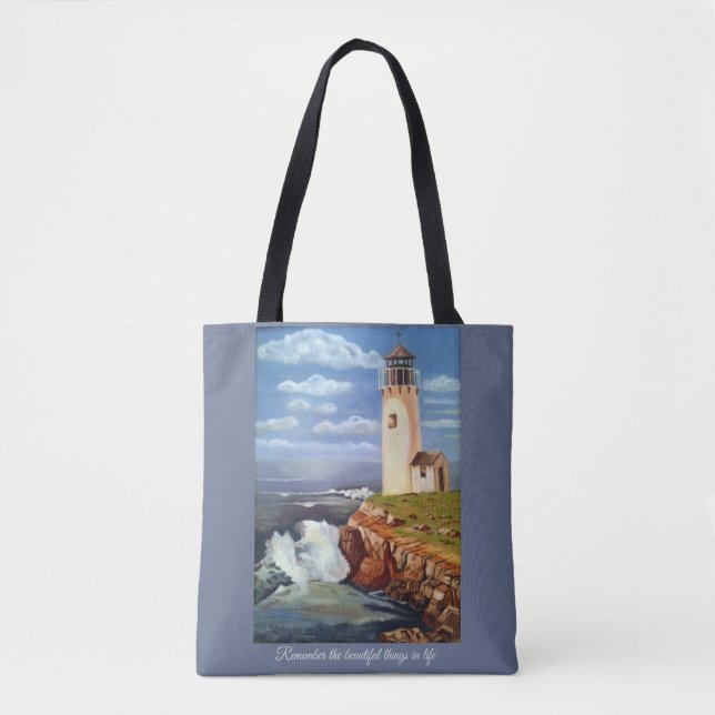 Remember the Beautiful Things Lighthouse Tote Bag (Front)