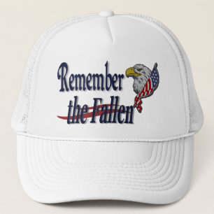 Remember the Fallen with Eagle and Flag Military Trucker Hat