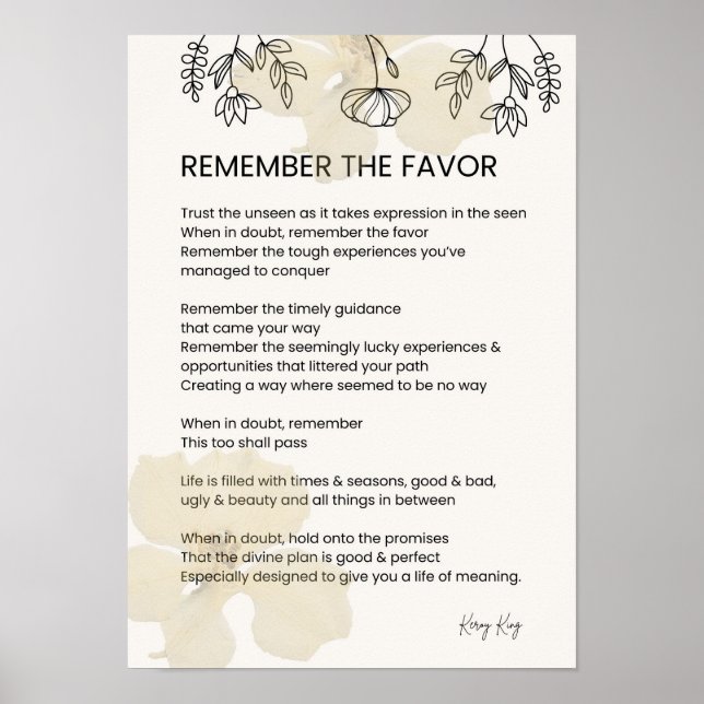 Remember The Favour - Grace Filled Uplifting Poem Poster (Front)