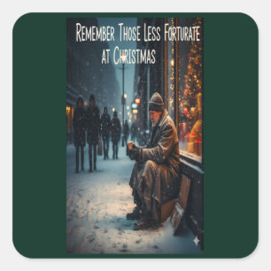 REMEMBER THE LESS FORTUNATE AT CHRISTMAS SQUARE STICKER