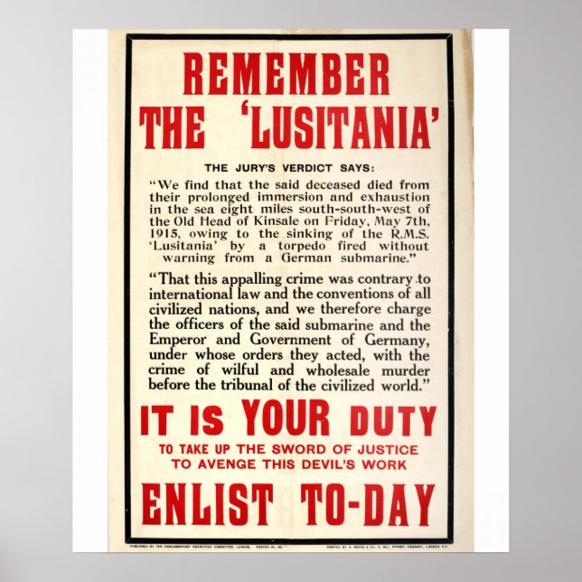 Remember the 'Lusitania'_Propaganda Poster (Front)