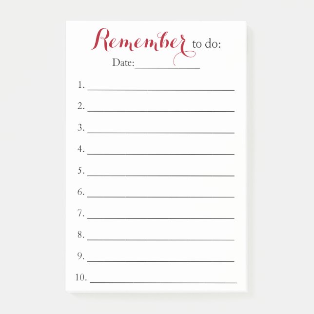 Remember To Do List Organiser with Date Post-it Notes (Front)