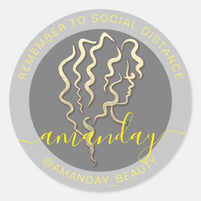 Remember To Keep Social Distance Beauty Salon Name Classic Round Sticker (Front)