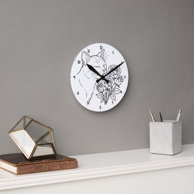 REMEMBER TO SLOW DOWN LICK THE ROSES KITTY CAT ROUND CLOCK (Office)