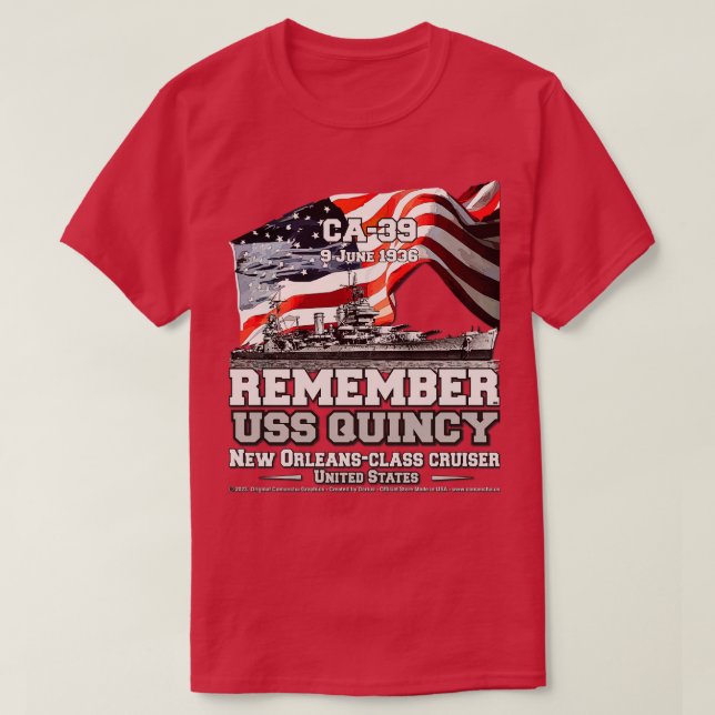 REMEMBER USS Quincy CA39 cruiser navy veterans T-Shirt (Design Front)