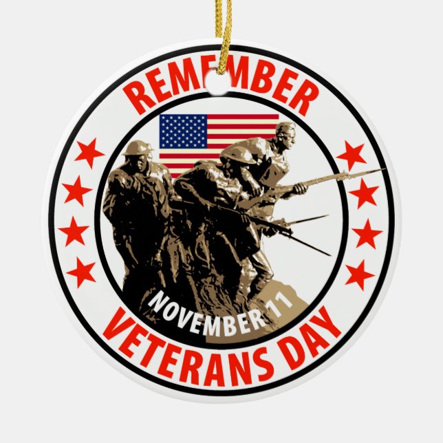 Remember Veterans Day Ceramic Tree Decoration (Front)