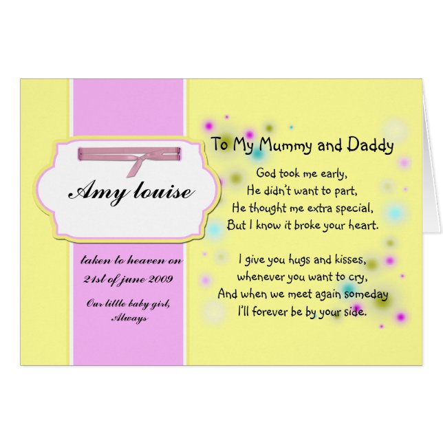 Rememberance card for baby girl or child (Front Horizontal)