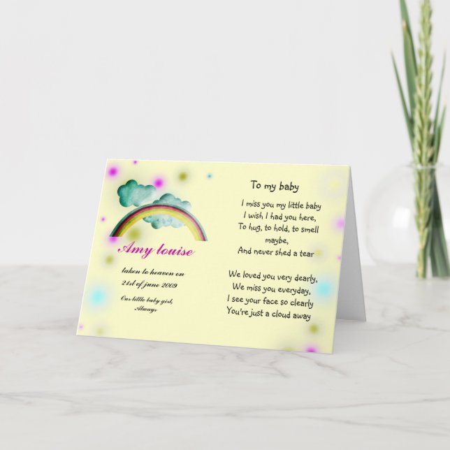 Rememberance card for baby girl or child (Front)